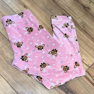 Kids Pink Reindeer Print Pajama Bottoms